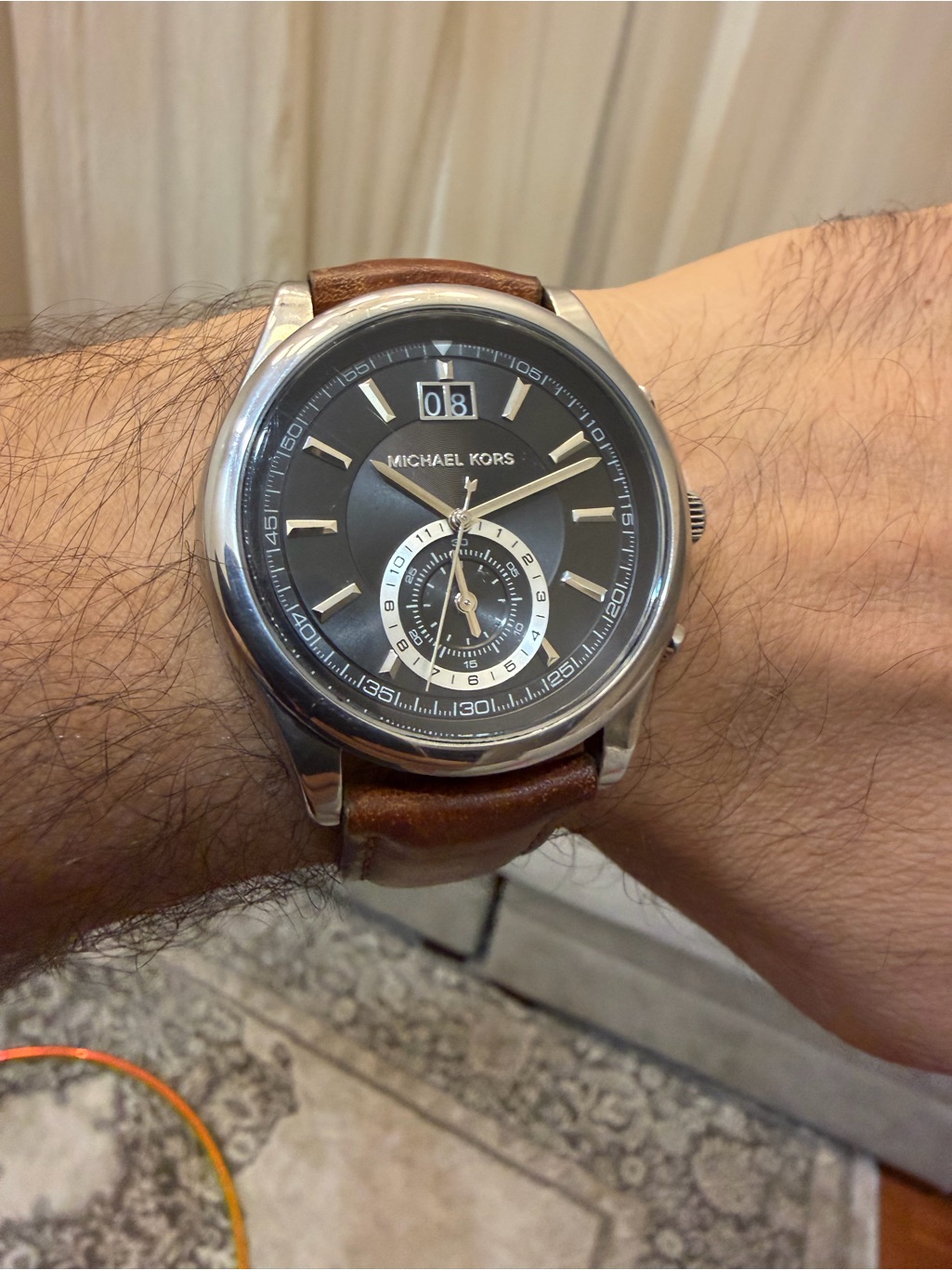 Michael Kors Aiden Mk8416 Men's Chronograph Black Dial Brown Leather Watch